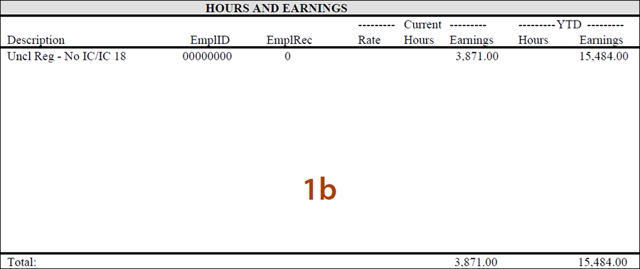 Screenshot of Hours and Earnings section for monthly earnings statement